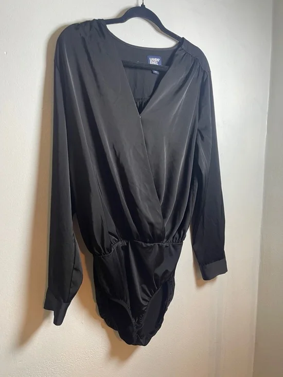 Lands' End Black Satin Surplice Bodysuit Top Size: 12 - Picture 3 of 14
